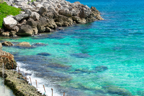Beautiful landscape Caribbean Sea against clear blue sky during sunny day. 