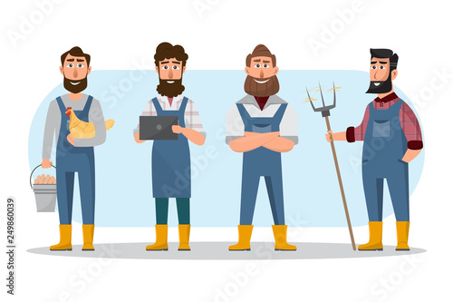 farmer cartoon in various character. Organic rural farm
