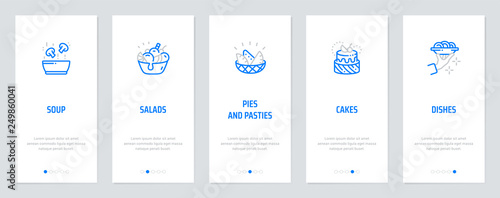 Soup, Salads, Pies, Cakes, Dishes Vertical Cards with strong metaphors.