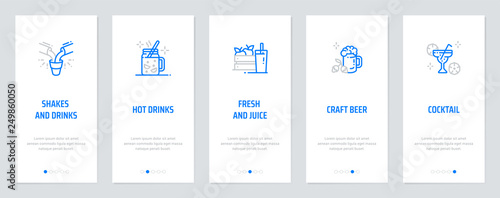 Shakes, Hot drinks, Fresh, Craft Beer, Cocktail Vertical Cards with strong metaphors.