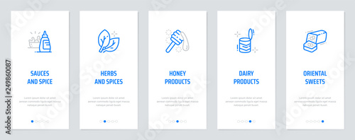 Sauces, Herbs and spices, Honey, Dairy products, Oriental sweets Vertical Cards with strong metaphors.