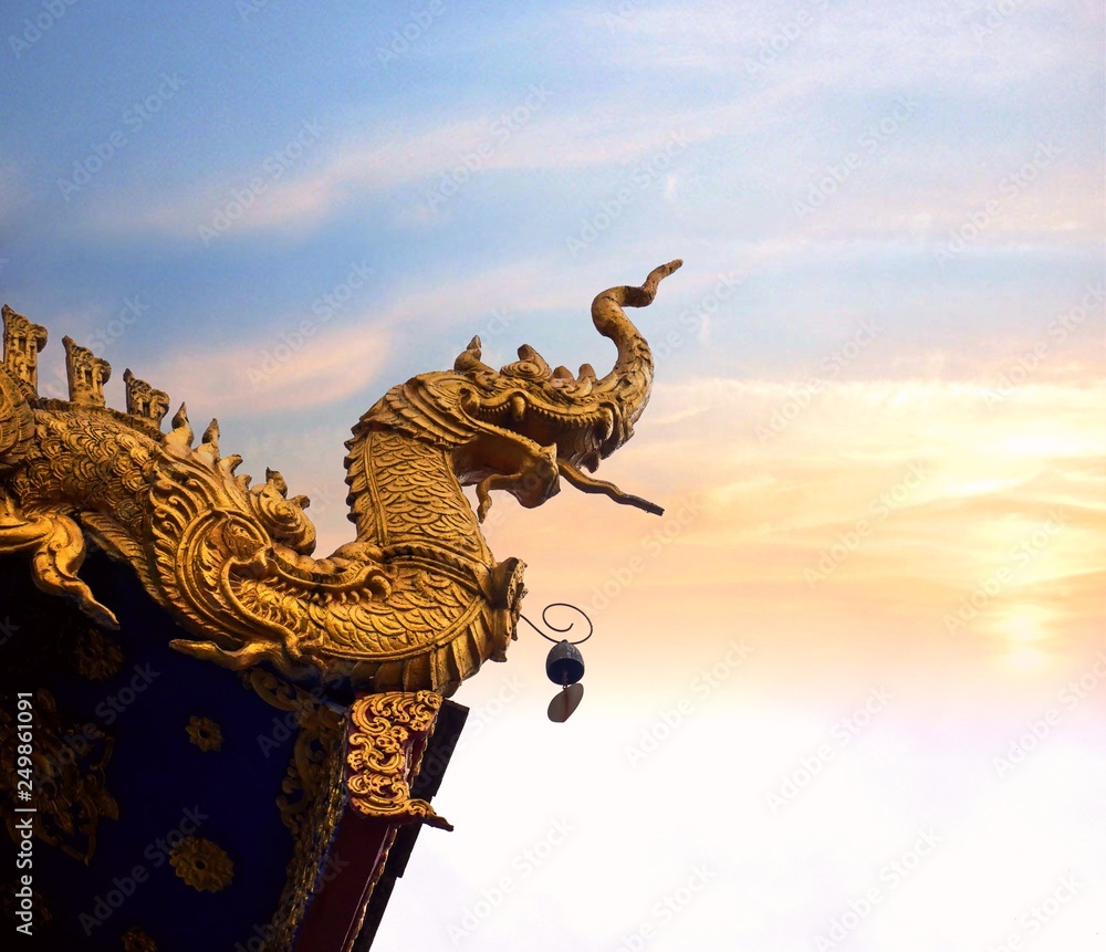 Fototapeta premium Thailand temple art. Nagas in Buddhist Temple.