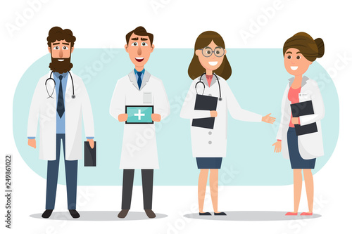 Set of doctor and nurse cartoon characters