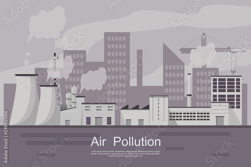 City with air pollution from plant and pipe dirty.