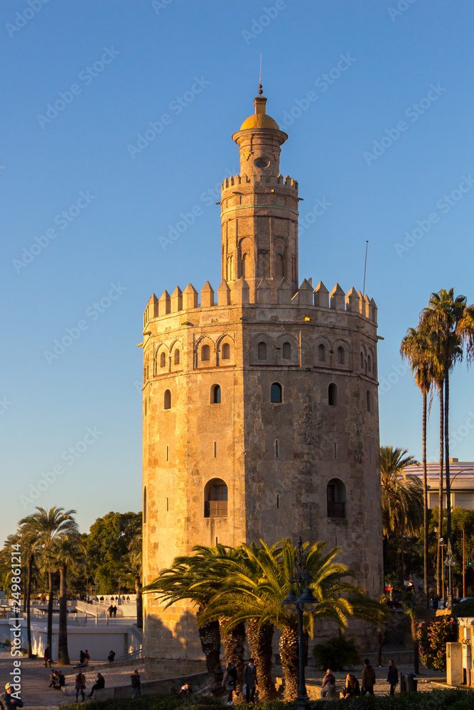 Historical golden tower (torre del oro) in Seville