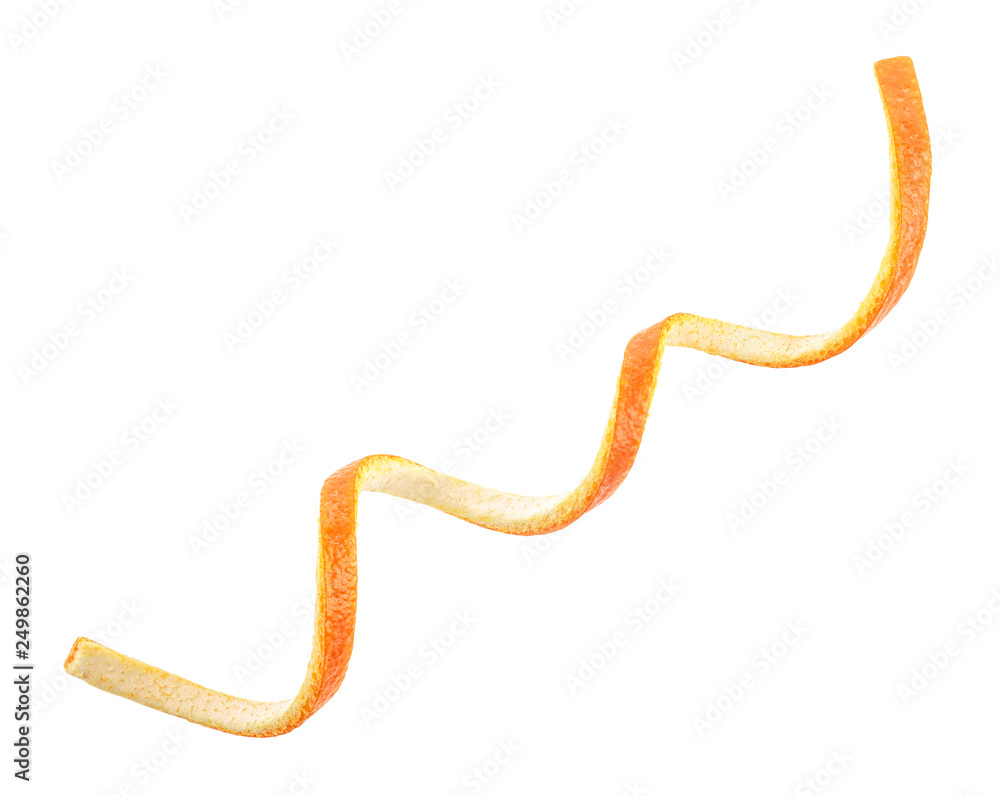 Fototapeta premium Fresh orange peel isolated on white background, top view.