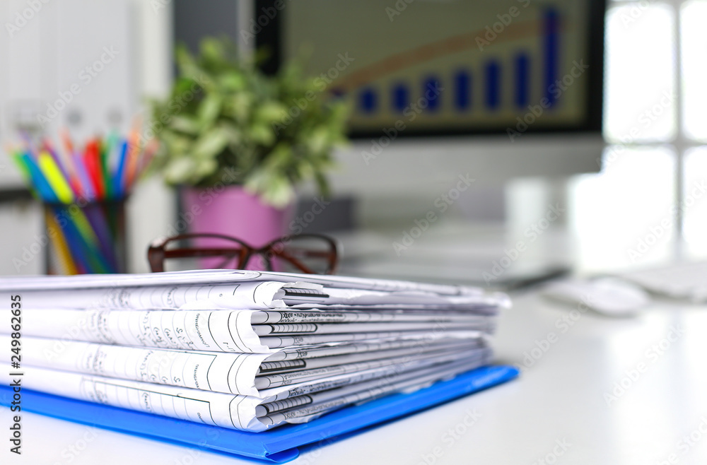 Workspace desktop, documents on the office table Workspace desktop, documents on the office table