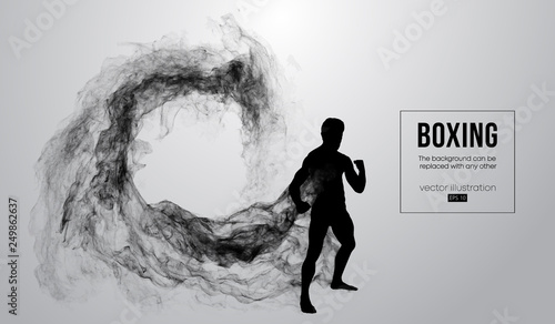 Obraz na płótnie Abstract silhouette of a boxer, mma, ufc fighter on the white background from particles, dust, smoke, steam