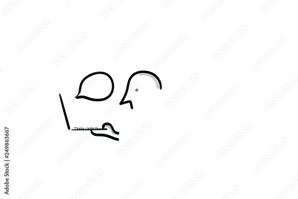stickman holding a laptop with a speach bubble stickman holding a laptop with a speach bubble