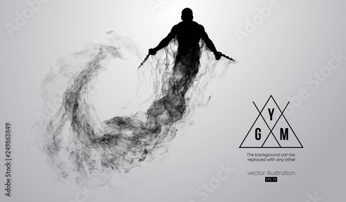Abstract silhouette of a bodybuilder. gym logo on the white background from particles, dust, smoke, steam. Bodybuilder training. Background can be changed to any other. Vector illustration