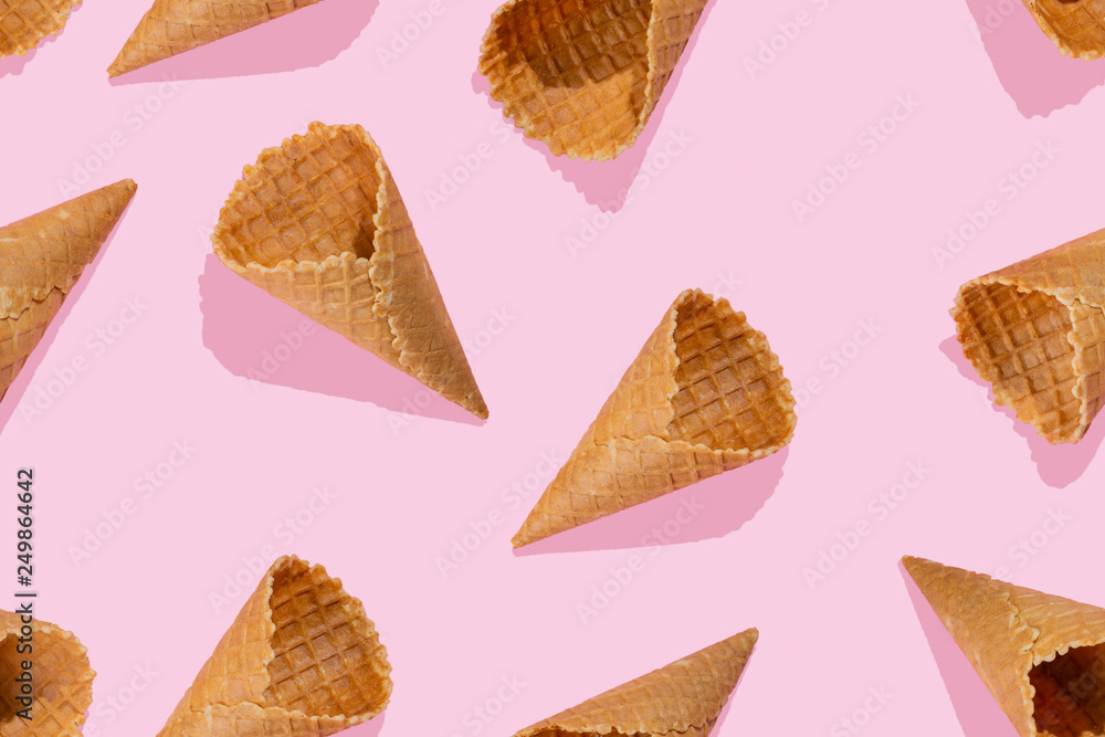 Creative layout - pattern made with ice cream cones, seamless Creative layout - pattern made with ice cream cones, seamless