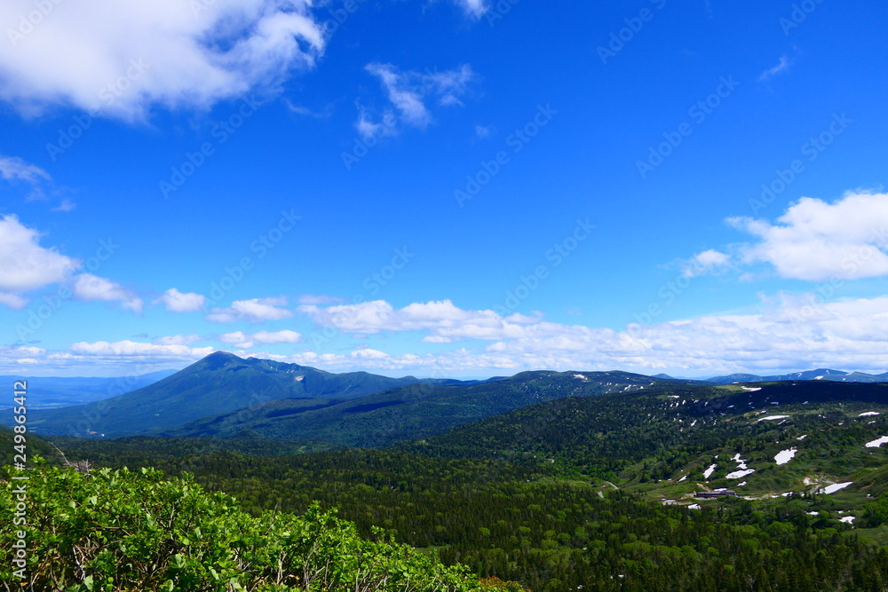 Obraz premium 十和田八幡平国立公園。初夏の八幡平より岩手山を望む。岩手 日本。６月下旬。