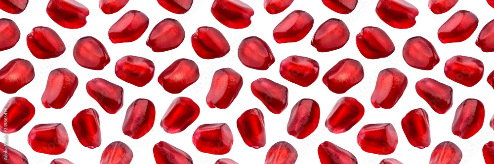 Pomegranate seeds seamless pattern, isolated on white background Pomegranate seeds seamless pattern, isolated on white background