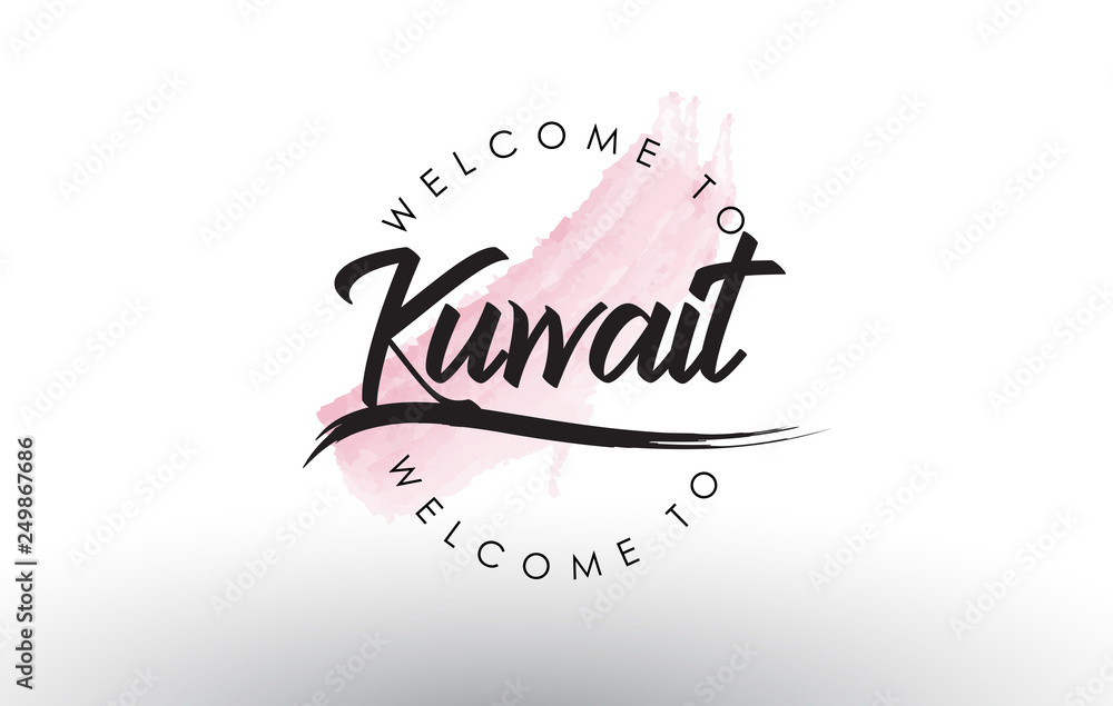 Kuwait Welcome to Text with Watercolor Pink Brush Stroke Kuwait Welcome to Text with Watercolor Pink Brush Stroke