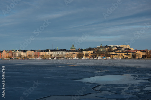 Winter view with low sunlight and high contrast over the lake Mälaren in Stockholm
