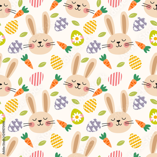 Cute rabbit and easter eggs seamless pattern.