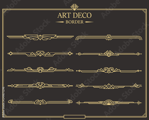 Set of Art deco gold calligraphic page dividers. photo