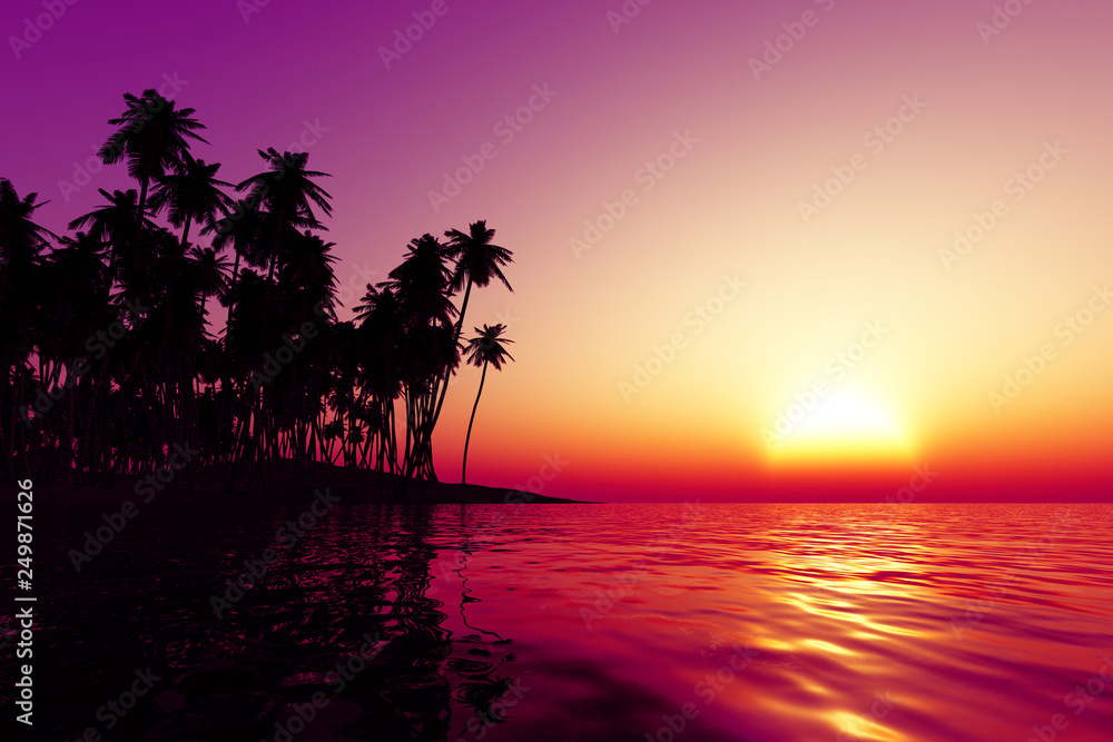 orange sunset over tropic sea