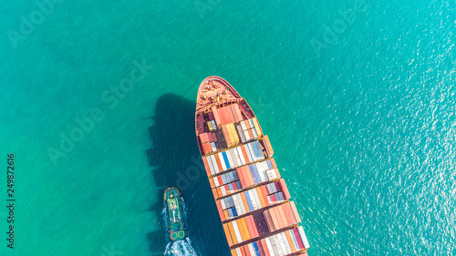 Logistics and transportation of Container Cargo ship and Cargo import/export and business logistics,Aerial view from drone © jamesboy
