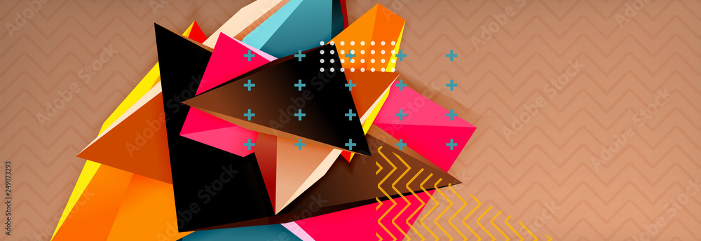 Naklejka 3d triangular shapes geometric background. Origami style pattern with triange shapes for decorative design. Poster design. Line design. Modern presentation template