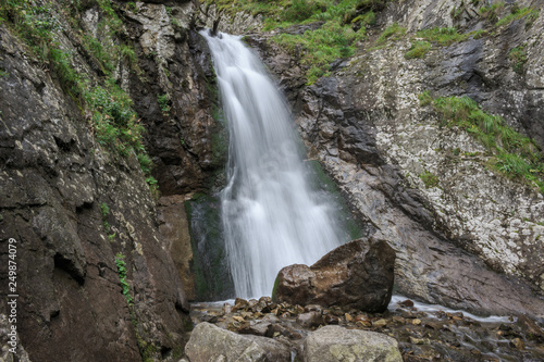Closeup view waterfall scenes in mountains, national park Dombai, Caucasus