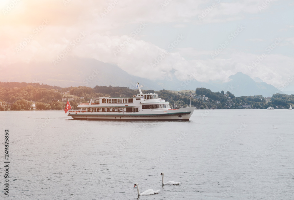 View on lake Lucerne and mountains scenes, Lucerne, Switzerland, Europe View on lake Lucerne and mountains scenes, Lucerne, Switzerland, Europe