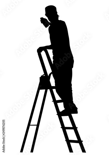 Street artist and balloon with paint on white background