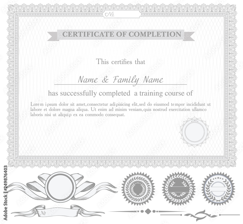 Gray horizontally certificate template with additional design elements Gray horizontally certificate template with additional design elements