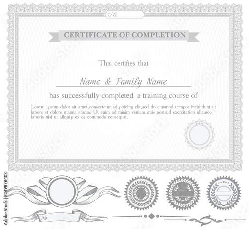Gray horizontally certificate template with additional design elements