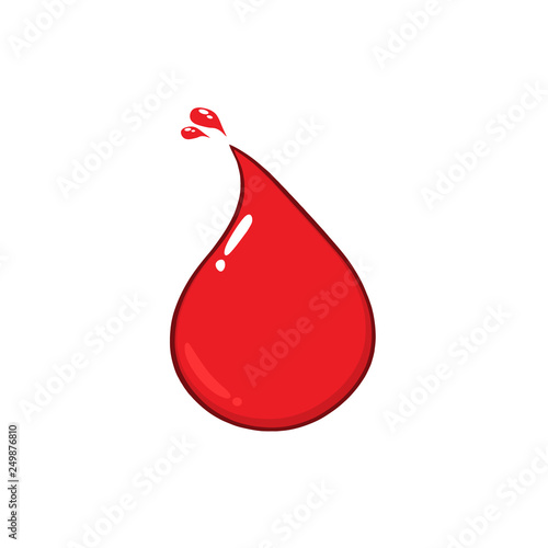 Red Blood Drop Line Cartoon Drawing. Vector Illustration Isolated On Transparent Background