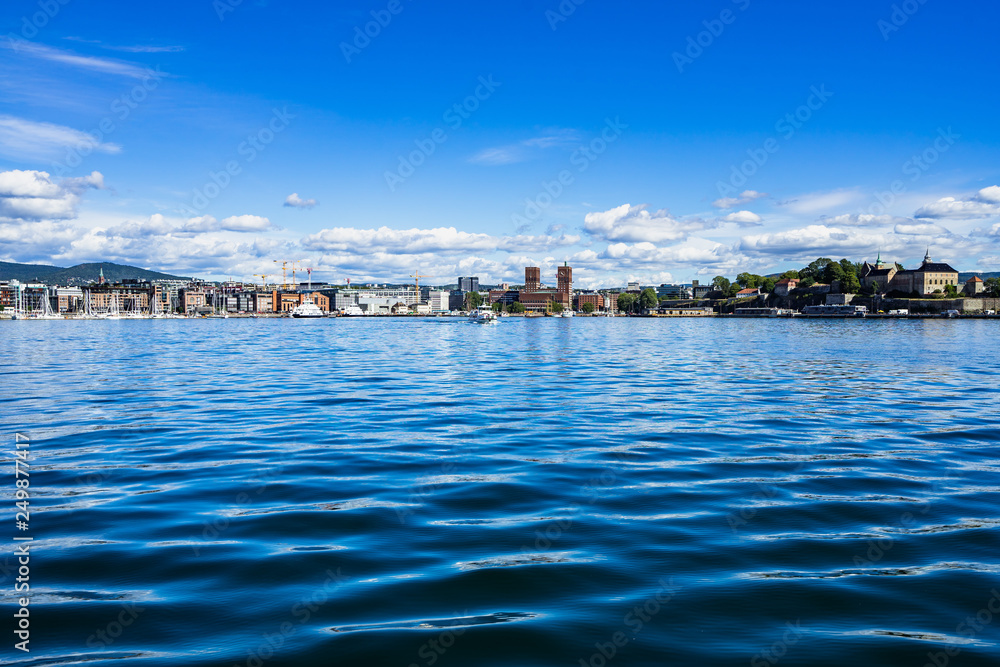 Oslo iconic landmarks: the Akershus fortress and the Oslo City Hall, Norway Oslo iconic landmarks: the Akershus fortress and the Oslo City Hall, Norway