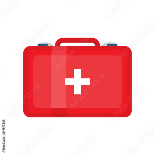 Red First Aid Kit Vector Illustration on White Background