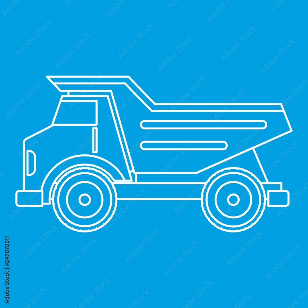 Dump truck icon blue outline style isolated vector illustration. Thin line sign Dump truck icon blue outline style isolated vector illustration. Thin line sign