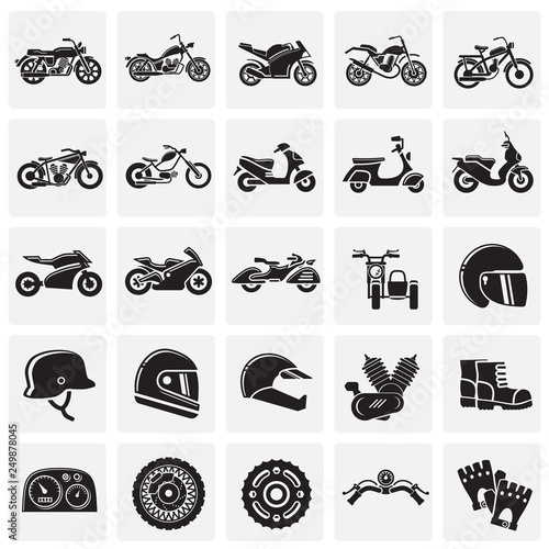 Motorcycle icons set on squares background for graphic and web design, Modern simple vector sign. Internet concept. Trendy symbol for website design web button or mobile app