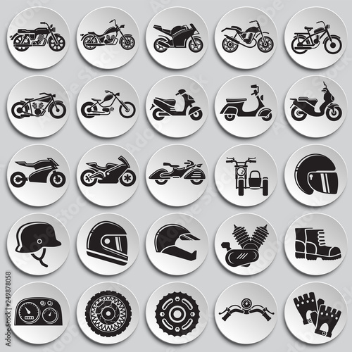 Motorcycle icons set on plates background for graphic and web design, Modern simple vector sign. Internet concept. Trendy symbol for website design web button or mobile app