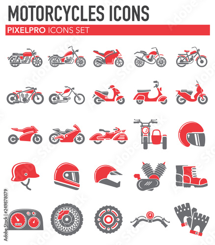 Motorcycle icons set on white background for graphic and web design, Modern simple vector sign. Internet concept. Trendy symbol for website design web button or mobile app