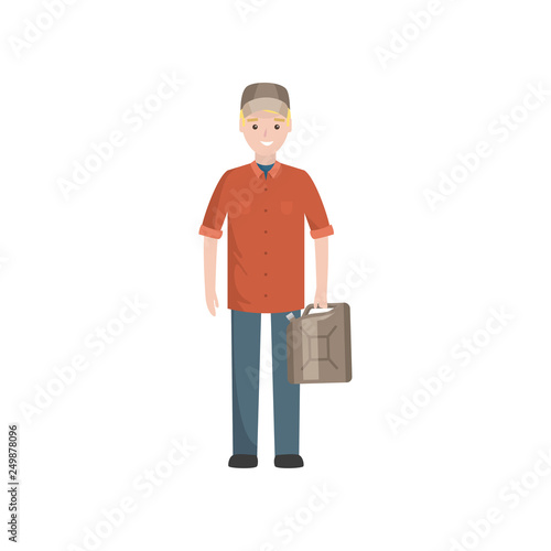 Petrol Station Male Worker or Driver with Jerrican Vector Illustration