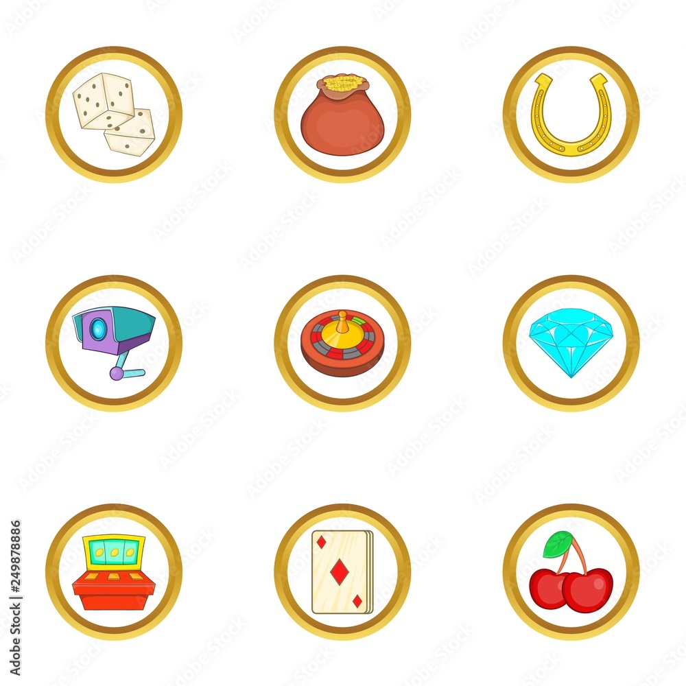 Casino games icons set. Cartoon set of 9 casino games vector icons for web isolated on white background Casino games icons set. Cartoon set of 9 casino games vector icons for web isolated on white background