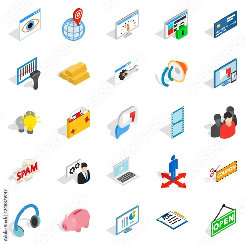 IT technology icons set. Isometric set of 25 it technology vector icons for web isolated on white background