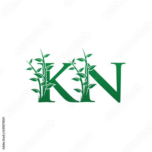 Green Leaf KN Letter Logo