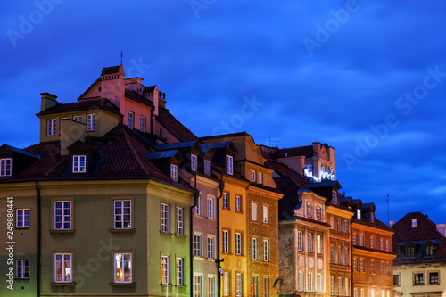 Old Town Houses in Warsaw at Night