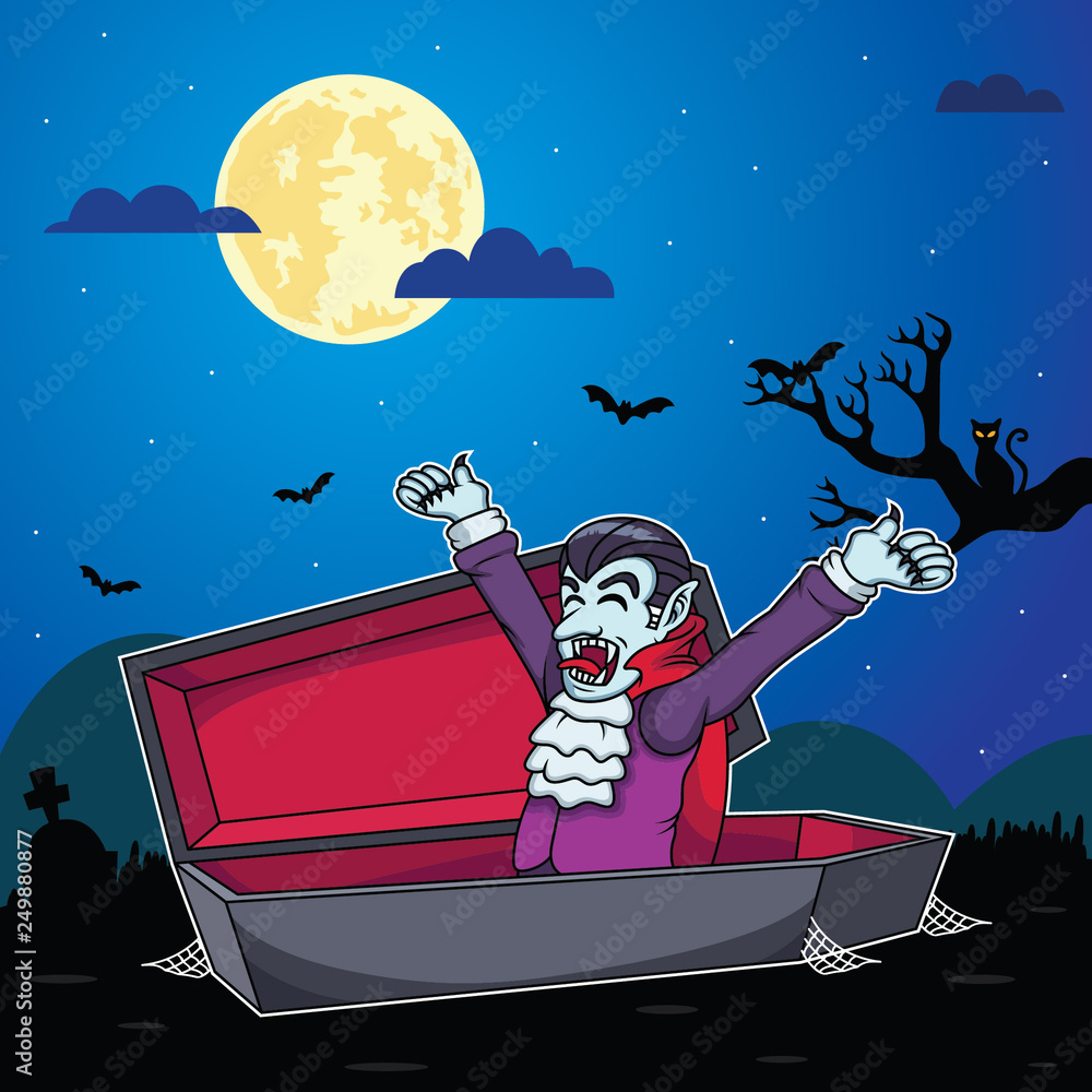 Fototapeta premium Vampire cartoons are waking up with a night background