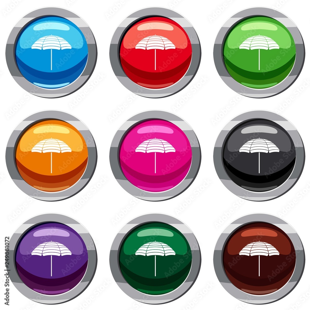 Beach umbrella set icon isolated on white. 9 icon collection vector illustration Beach umbrella set icon isolated on white. 9 icon collection vector illustration