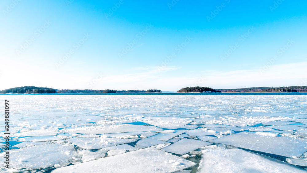 Archipelago in a February, with snow and floating ice. Turku, Finland February 2019. Archipelago in a February, with snow and floating ice. Turku, Finland February 2019.