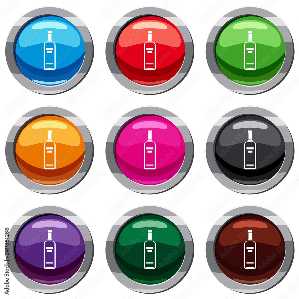 Bottle of vodka set icon isolated on white. 9 icon collection vector illustration Bottle of vodka set icon isolated on white. 9 icon collection vector illustration