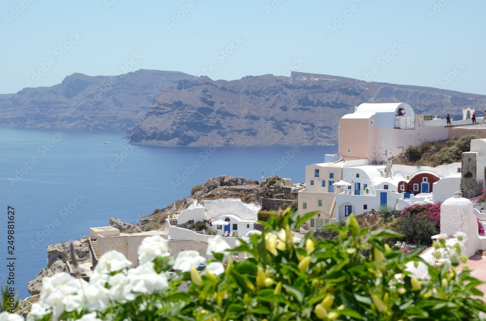Beautiful view from Santorini down to the sea