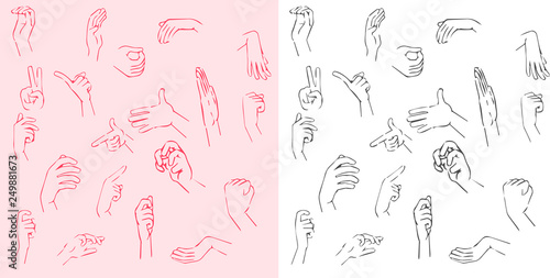 Hand collection - vector line illustration