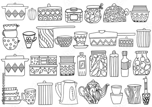 cozy collection of kitchen utensils for your coloring book