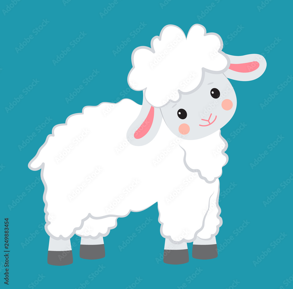 Cartoon smiling vector white sheep sits on white background Cartoon smiling vector white sheep sits on white background