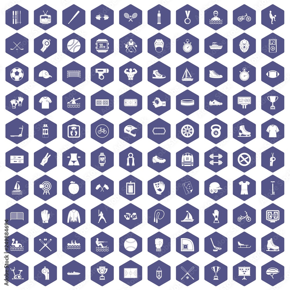 100 sport team icons set in purple hexagon isolated vector illustration 100 sport team icons set in purple hexagon isolated vector illustration